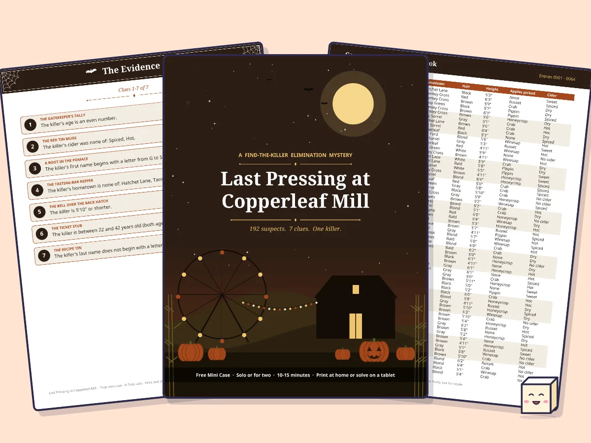 Pages from the free Last Pressing at Copperleaf Mill mystery